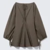 Cotton Poplin Tie-Detail Mini Dress – Dark Mole Cotton Poplin Tie-Detail Mini Dress – Dark Mole