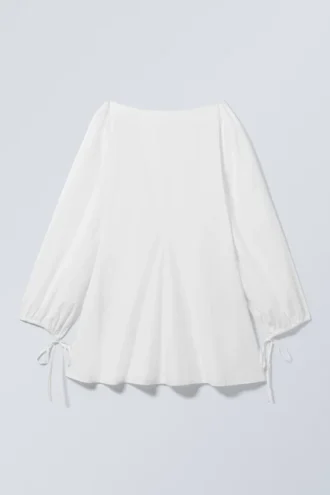 Cotton Poplin Tie-Detail Mini Dress – White