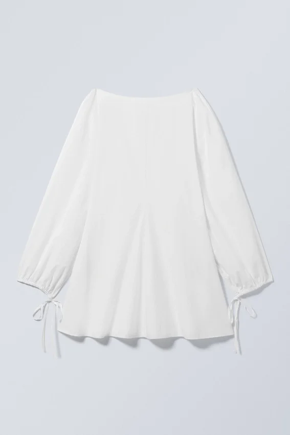 Cotton Poplin Tie-Detail Mini Dress – White Cotton Poplin Tie-Detail Mini Dress – White