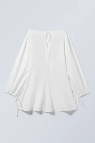 Cotton Poplin Tie-Detail Mini Dress – White