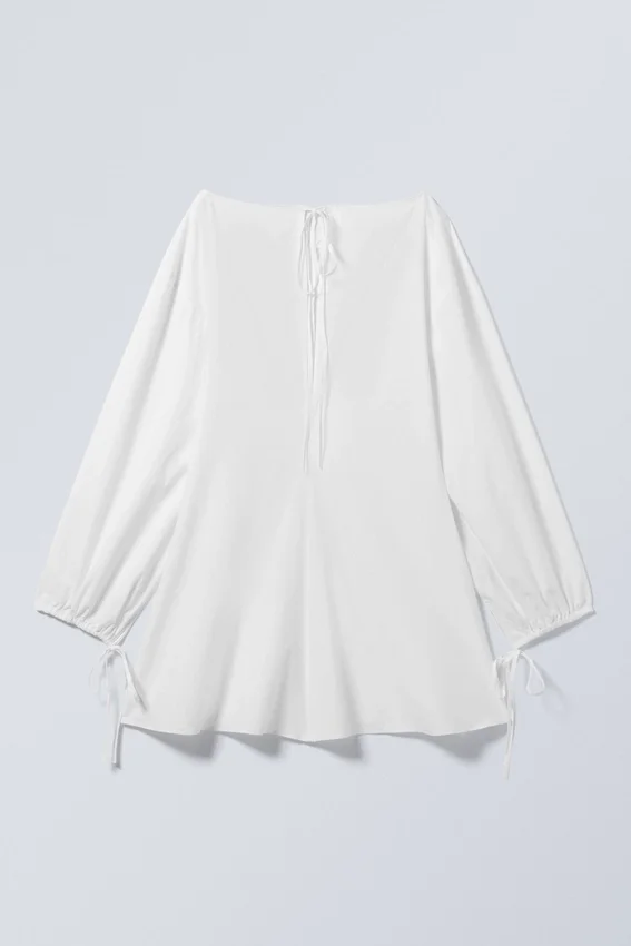 Cotton Poplin Tie-Detail Mini Dress – White Cotton Poplin Tie-Detail Mini Dress – White