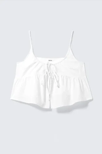 Cotton Poplin Tie-Front Pyjama Top – White