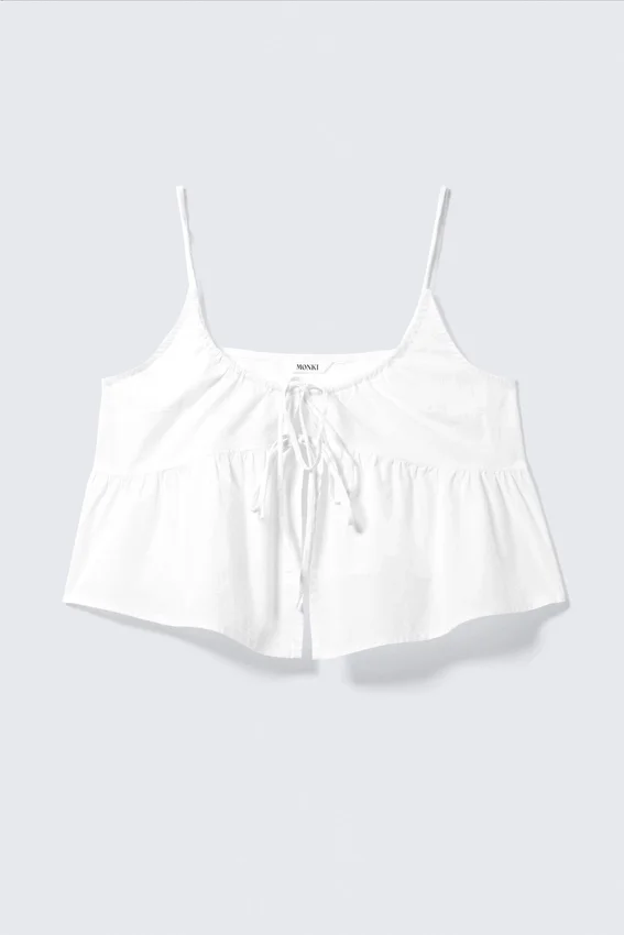 Cotton Poplin Tie-Front Pyjama Top – White Cotton Poplin Tie-Front Pyjama Top – White