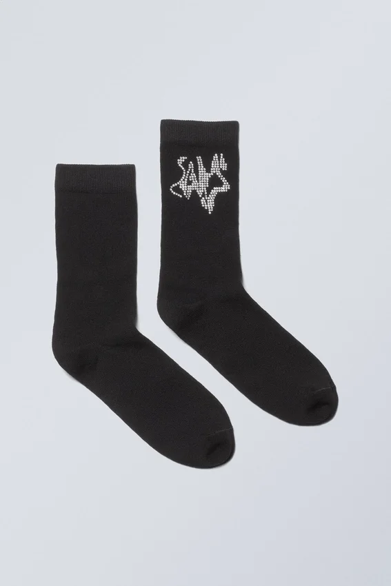 Cotton Rhinestone Socks – Black Cotton Rhinestone Socks – Black