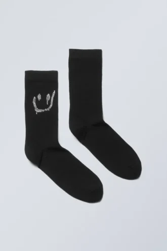 Cotton Rhinestone Socks – Black Rhinestones Drippy Smile Cotton Rhinestone Socks – Black Rhinestones Drippy Smile