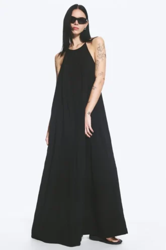 Cowl Neck A-Line Dress – Black