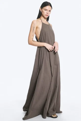 Cowl Neck A-Line Dress – Dark Mole Cowl Neck A-Line Dress – Dark Mole