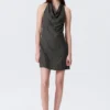 Cowl-Neck Jacquard Halter Mini Dress – Dark Grey Cowl-Neck Jacquard Halter Mini Dress – Dark Grey