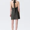 Cowl-Neck Jacquard Halter Mini Dress – Dark Grey Cowl-Neck Jacquard Halter Mini Dress – Dark Grey