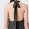 Cowl-Neck Jacquard Halter Mini Dress – Dark Grey Cowl-Neck Jacquard Halter Mini Dress – Dark Grey