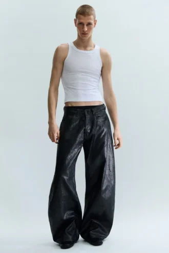 Cracked Loose Fit Barrel Leg Jeans – Black