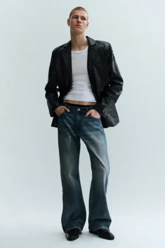 Cracked Single-Breasted Blazer – Black