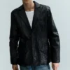 Cracked Single-Breasted Blazer – Black Cracked Single-Breasted Blazer – Black