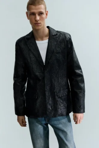 Cracked Single-Breasted Blazer – Black