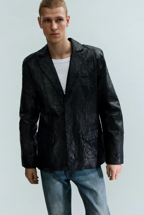 Cracked Single-Breasted Blazer – Black Cracked Single-Breasted Blazer – Black