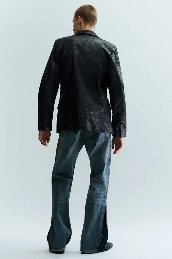 Cracked Single-Breasted Blazer – Black Cracked Single-Breasted Blazer – Black