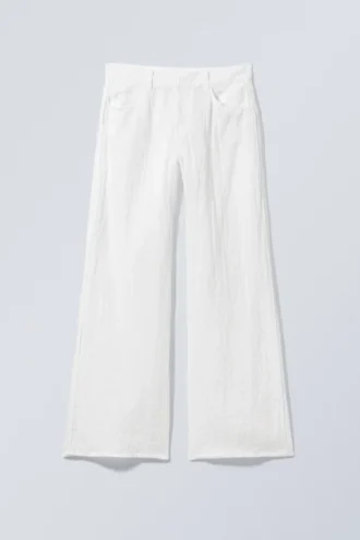 Crinkle Low Waist Loose Fit Trousers – White Crinkle Low Waist Loose Fit Trousers – White