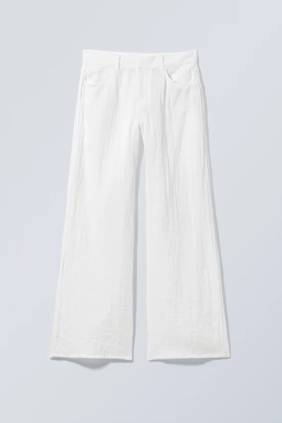 Crinkle Low Waist Loose Fit Trousers – White Crinkle Low Waist Loose Fit Trousers – White