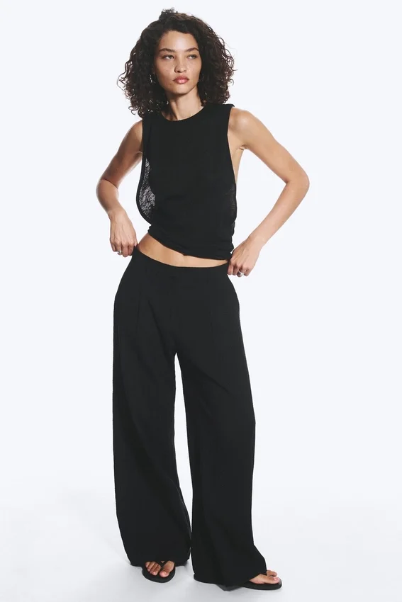 Crinkled Cotton Trousers – Black Crinkled Cotton Trousers – Black