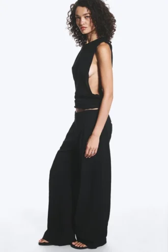 Crinkled Cotton Trousers – Black