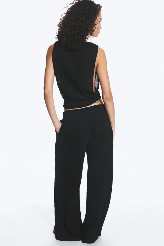 Crinkled Cotton Trousers – Black Crinkled Cotton Trousers – Black