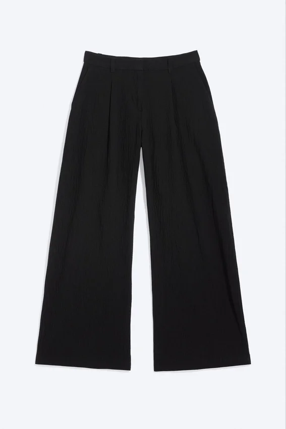 Crinkled Cotton Trousers – Black Crinkled Cotton Trousers – Black