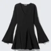 Crinkled Long-Sleeved Mini Dress – Black Crinkled Long-Sleeved Mini Dress – Black