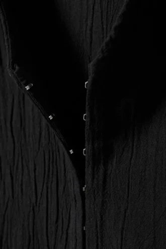 Crinkled Long-Sleeved Mini Dress – Black