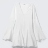 Crinkled Long-Sleeved Mini Dress – White Crinkled Long-Sleeved Mini Dress – White