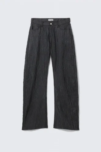 Crinkled Low Rise Cocoon Trousers – Dark Blue