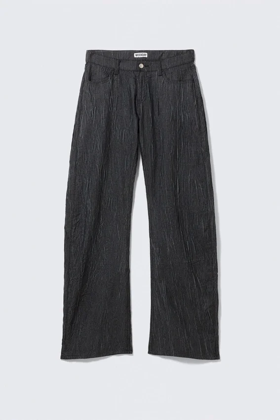 Crinkled Low Rise Cocoon Trousers – Dark Blue Crinkled Low Rise Cocoon Trousers – Dark Blue