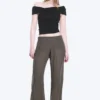 Crinkled Low-Rise Wide-Leg Trousers – Dark Brown Crinkled Low-Rise Wide-Leg Trousers – Dark Brown