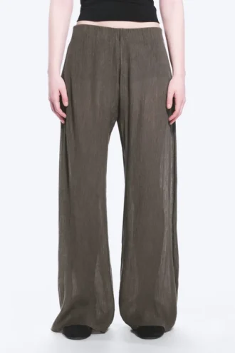 Crinkled Low-Rise Wide-Leg Trousers – Dark Brown