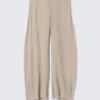 Crinkled Low-Rise Wide-Leg Trousers – Light Beige Crinkled Low-Rise Wide-Leg Trousers – Light Beige
