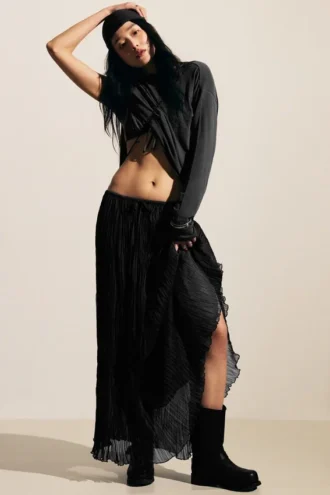 Crinkled Maxi Skirt – Dark Grey
