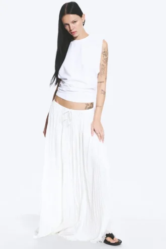 Crinkled Maxi Skirt – Dusty White