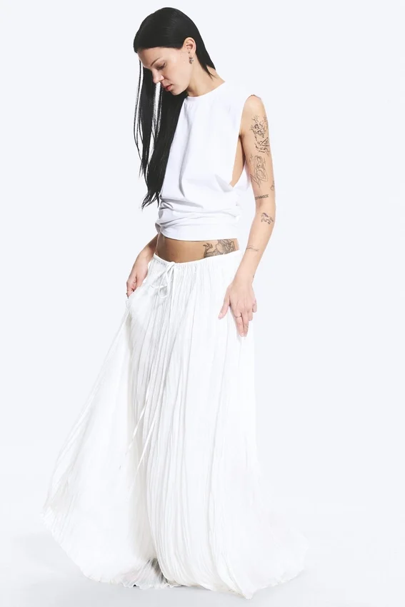 Crinkled Maxi Skirt – Dusty White Crinkled Maxi Skirt – Dusty White
