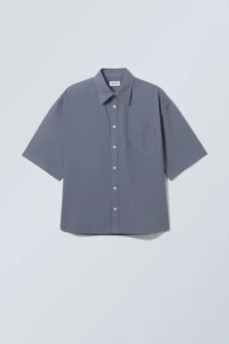 Crisp Cotton Short Sleeve Shirt – Dusty Blue
