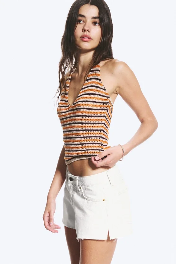 Crochet Halterneck Top – Striped Orange Crochet Halterneck Top – Striped Orange