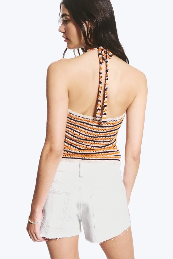 Crochet Halterneck Top – Striped Orange Crochet Halterneck Top – Striped Orange