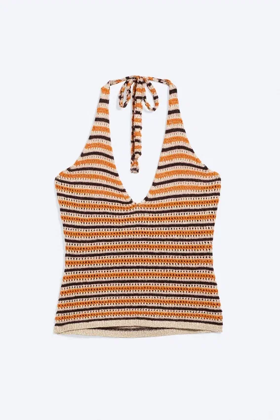 Crochet Halterneck Top – Striped Orange Crochet Halterneck Top – Striped Orange