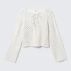 Crochet Knit Long-Sleeved Top – White Crochet Knit Long-Sleeved Top – White