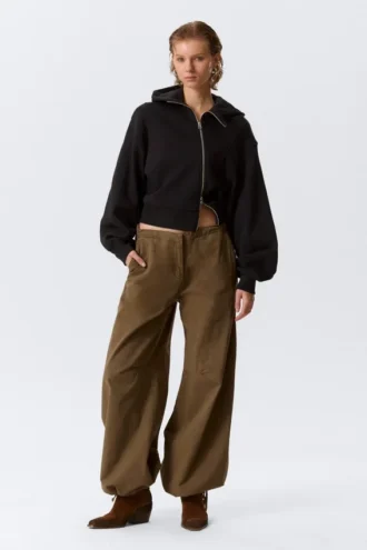 Cropped Asymmetric Zip Hoodie – Black
