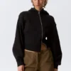 Cropped Asymmetric Zip Hoodie – Black