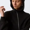 Cropped Asymmetric Zip Hoodie – Black
