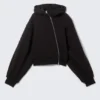 Cropped Asymmetric Zip Hoodie – Black