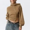Cropped Asymmetric Zip Hoodie – Washed Dark Beige