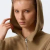 Cropped Asymmetric Zip Hoodie – Washed Dark Beige