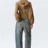 Cropped Asymmetric Zip Hoodie – Washed Dark Beige