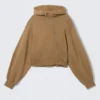 Cropped Asymmetric Zip Hoodie – Washed Dark Beige